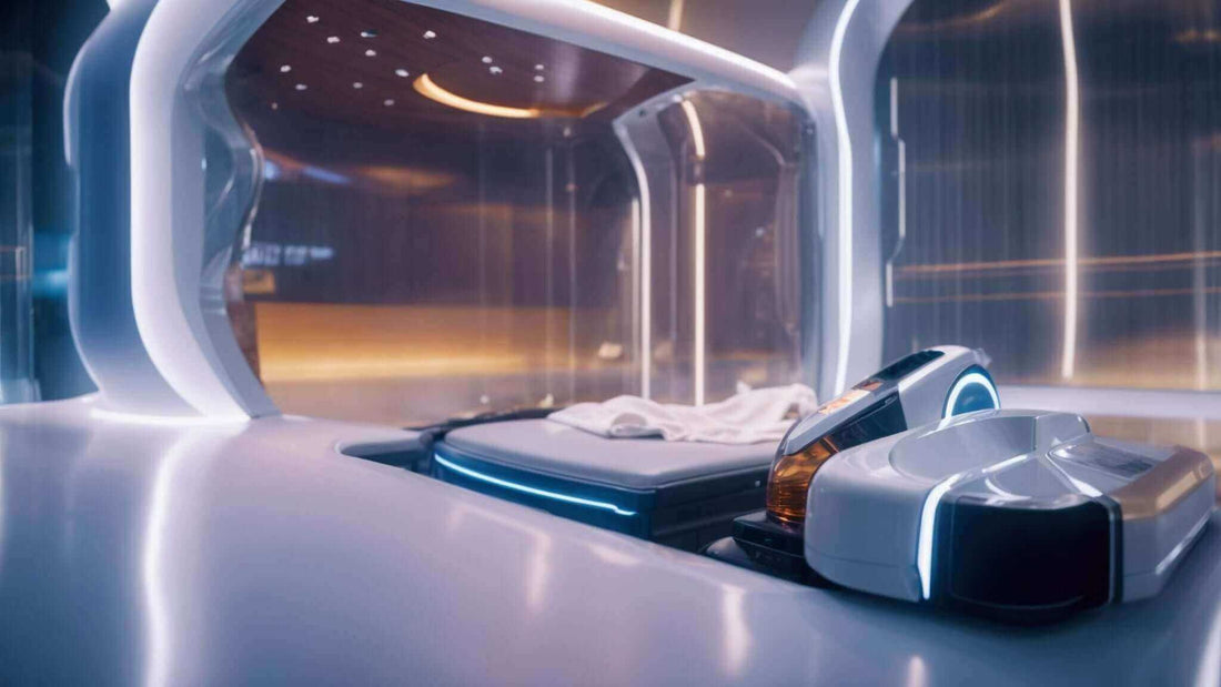 Massage chair pod with a white glossy shell, curved translucent enclosure, control panel, padded bed and glowing trim; What is a 4D Massage Chair? Your Guide to Ultimate Relaxation in 2025