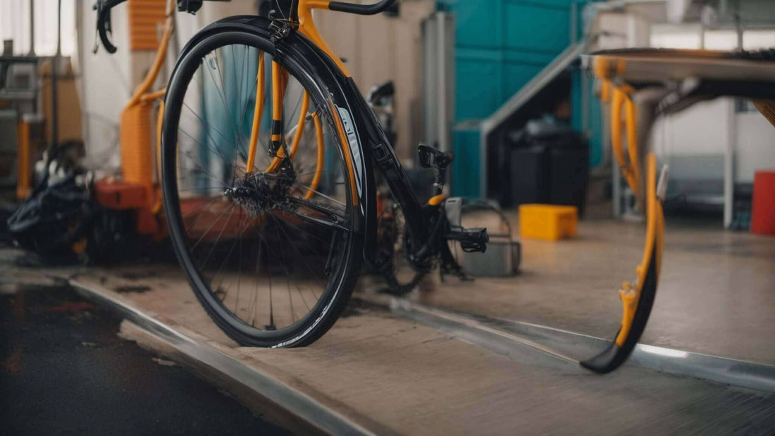 Why a Massage Chair is Perfect for Speeding Up Recovery Time beside a black bicycle wheel and orange repair stand
