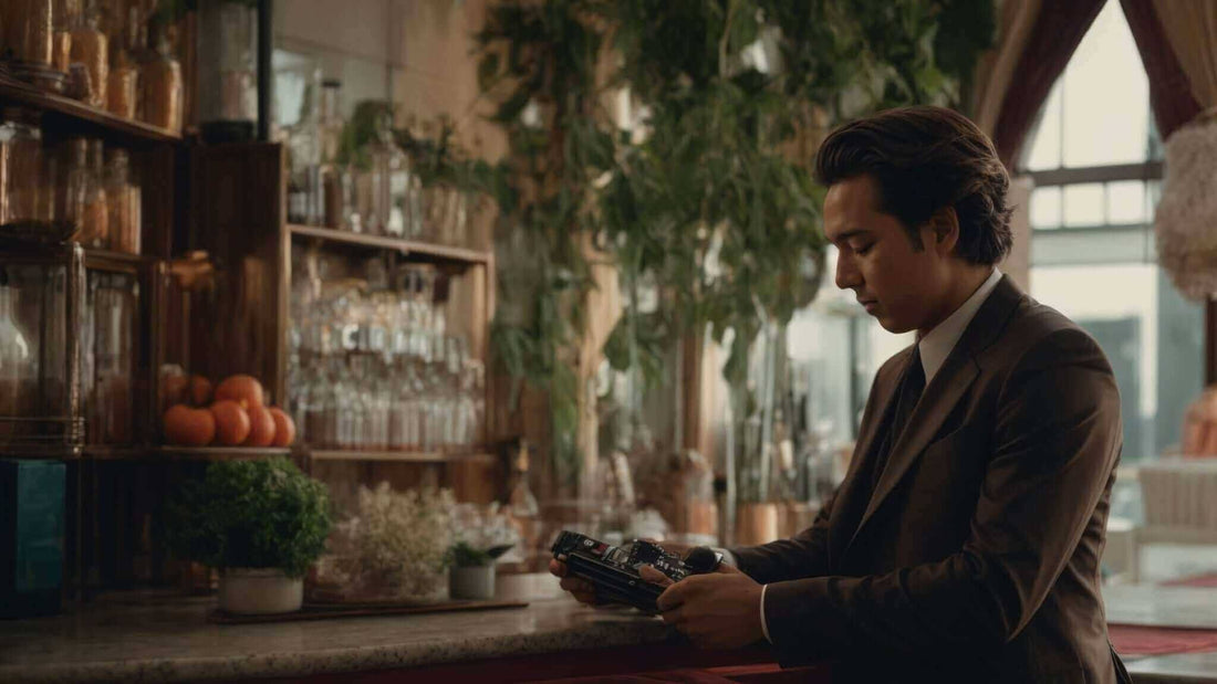 Man in a dark suit holding a compact black massage device; Why Synca Wellness Leads in Compact Massage Chairs: An Overview of the CirC Series