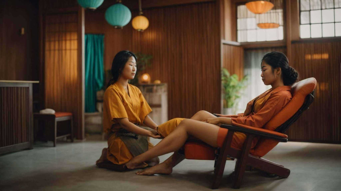 Why the REI Foot Massager is a Must-Have: A Comprehensive Guide — woman in an orange outfit receiving a foot massage