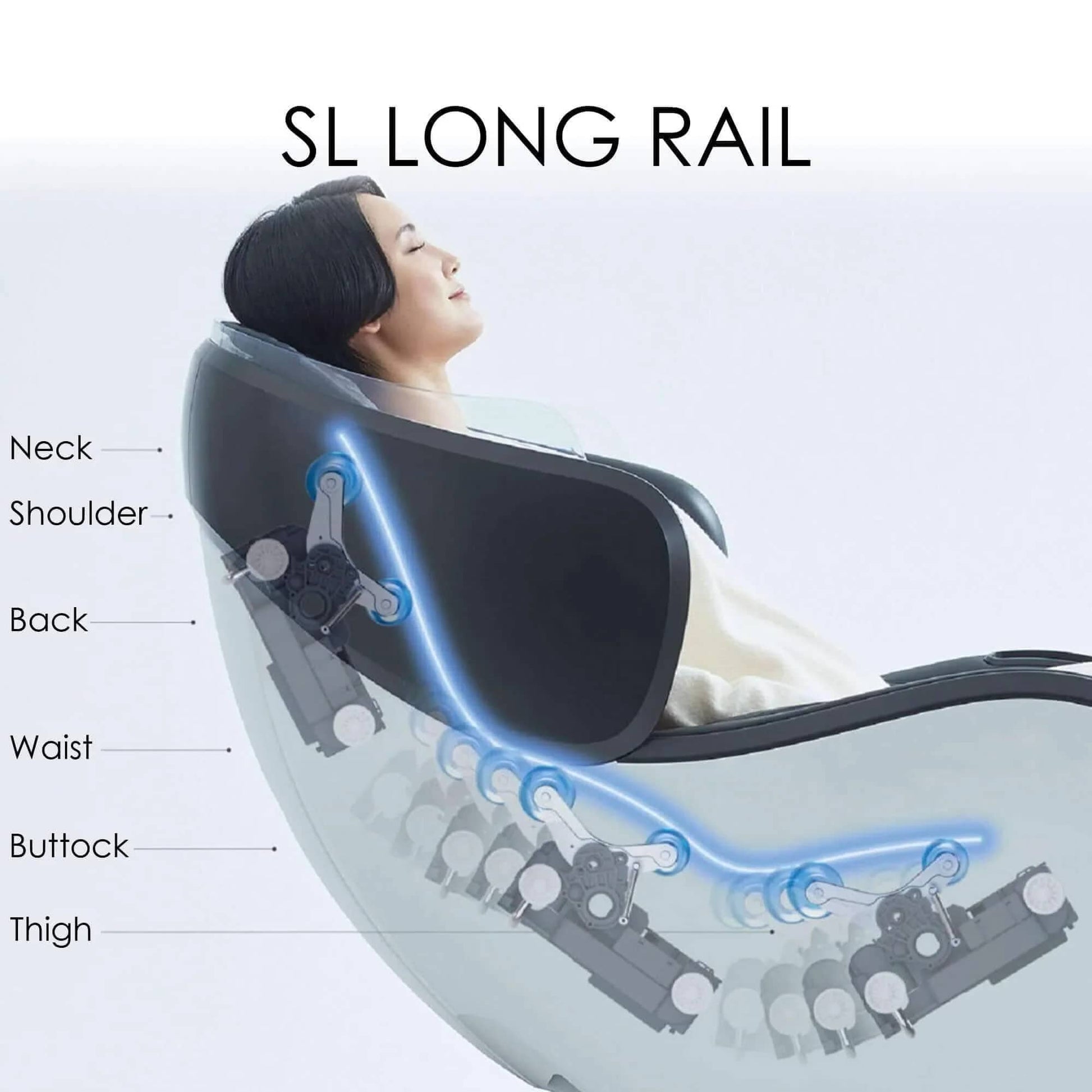 Fujiiryoki CirC 3 Massage Chair features SL long rail for comprehensive neck and back support