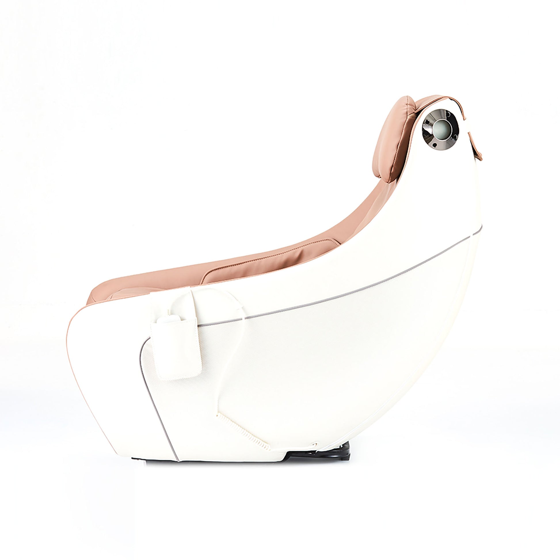 Synca Wellness CirC compact Massage Chair in white with brown cushioning and built-in speakers