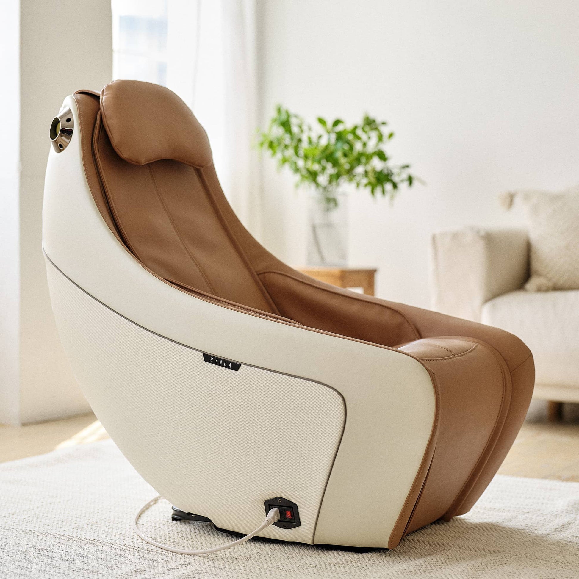 Synca Wellness CirC Massage Chair in Brown and White for ultimate relaxation and comfort