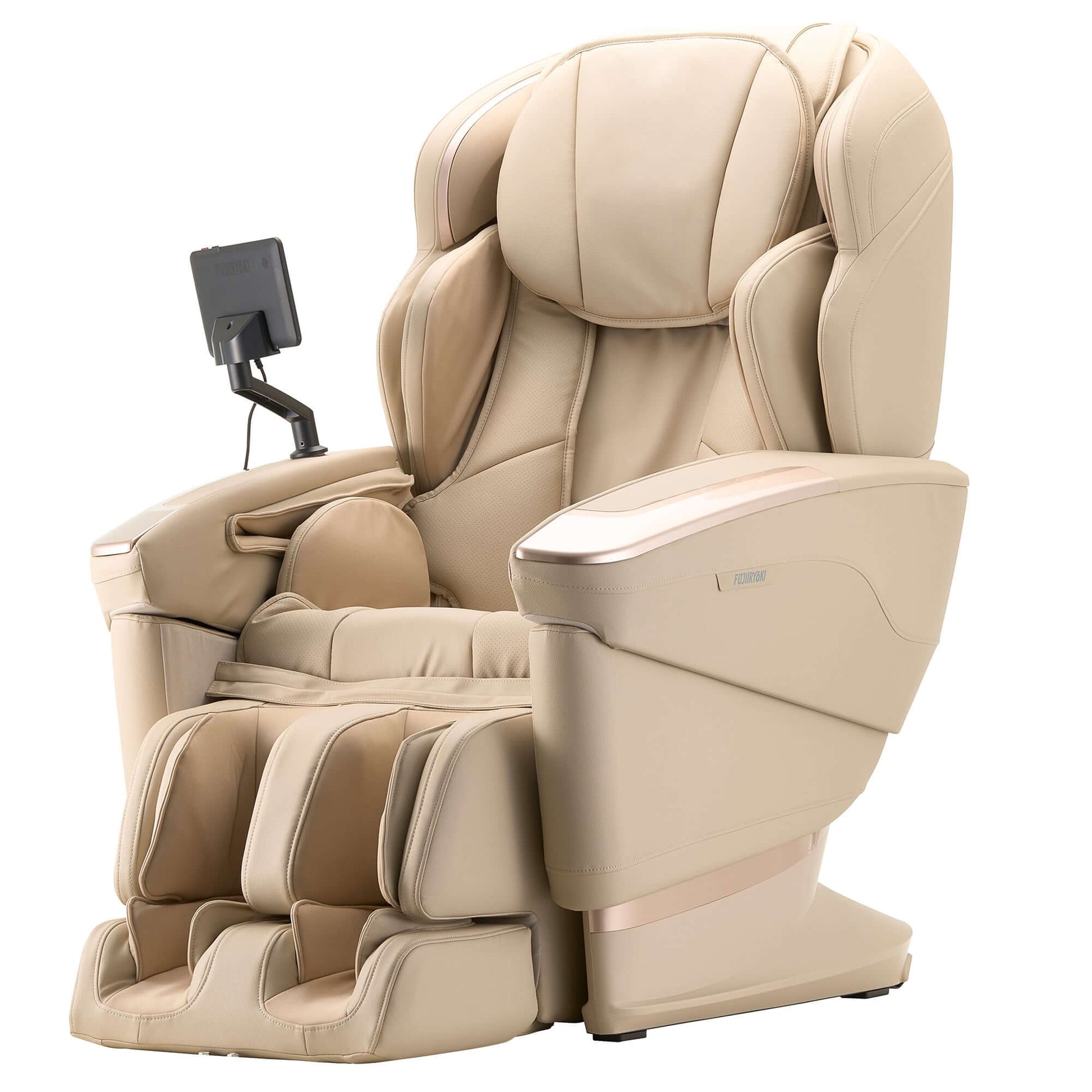 Beige Fujiiryoki electric massaging chair featuring advanced Cyber Relax Ai technology