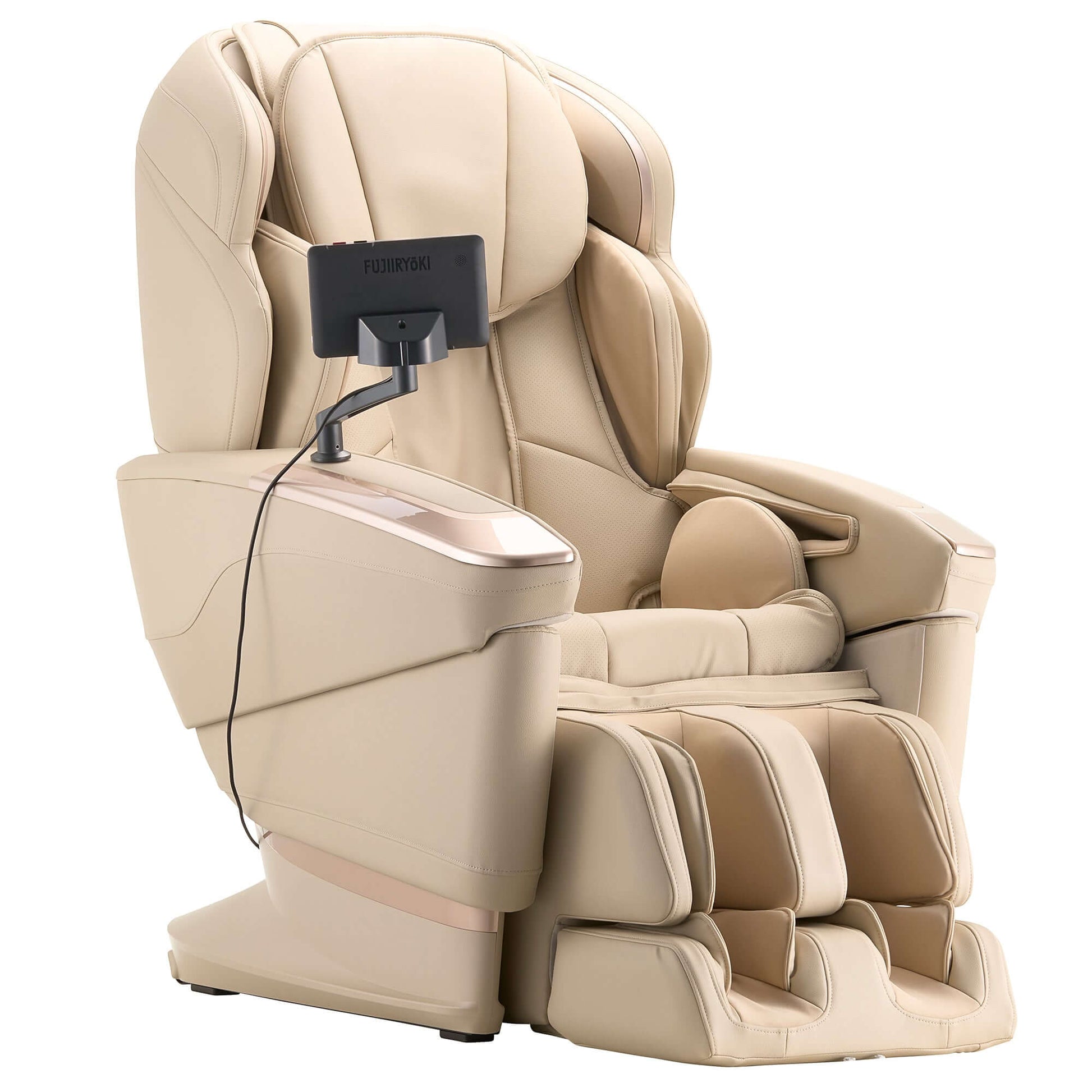 Fujiiryoki Cyber Relax Ai electric massaging chair in beige with touchscreen control panel