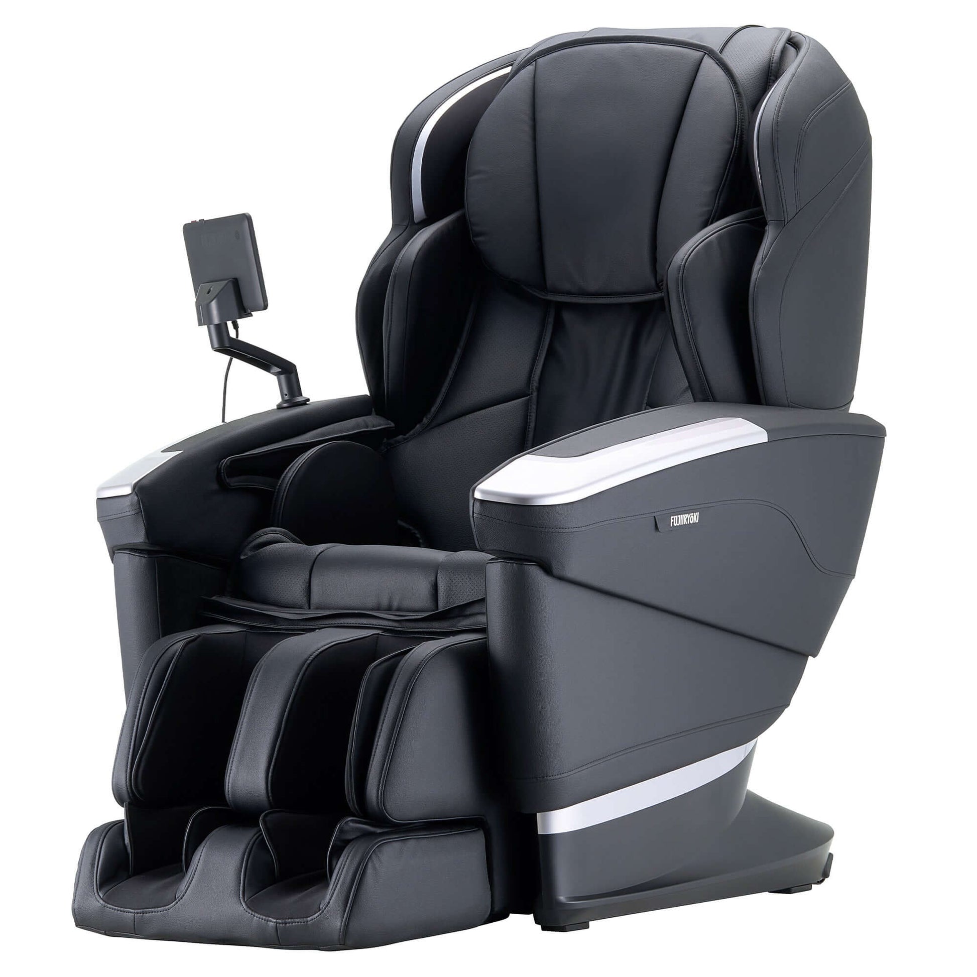 Fujiiryoki Cyber Relax Ai electric massaging chair in black with ergonomic design and touchscreen control