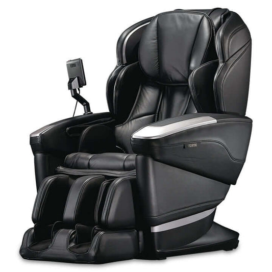 Fujiiryoki Cyber Relax Ai electric massaging chair in black with remote control and ergonomic design
