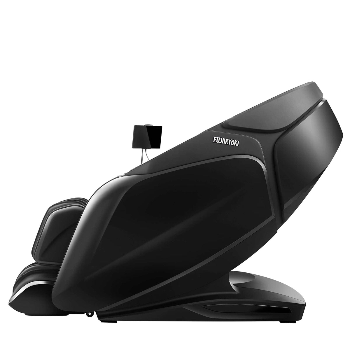 Cyber Relax Pro MR8000 massage chair in black with smooth faux-leather upholstery, sculpted shell and extended footrest