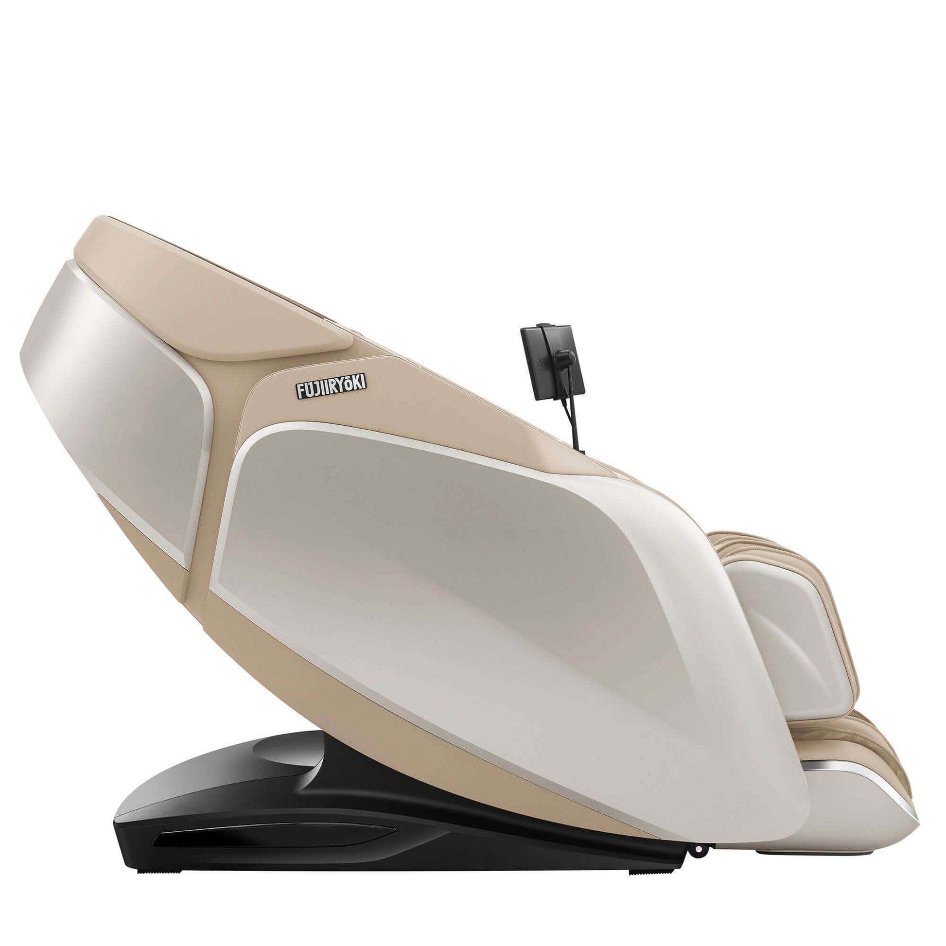 Fujiiryoki Cyber Relax Pro electric massaging chair in beige and white with ergonomic design