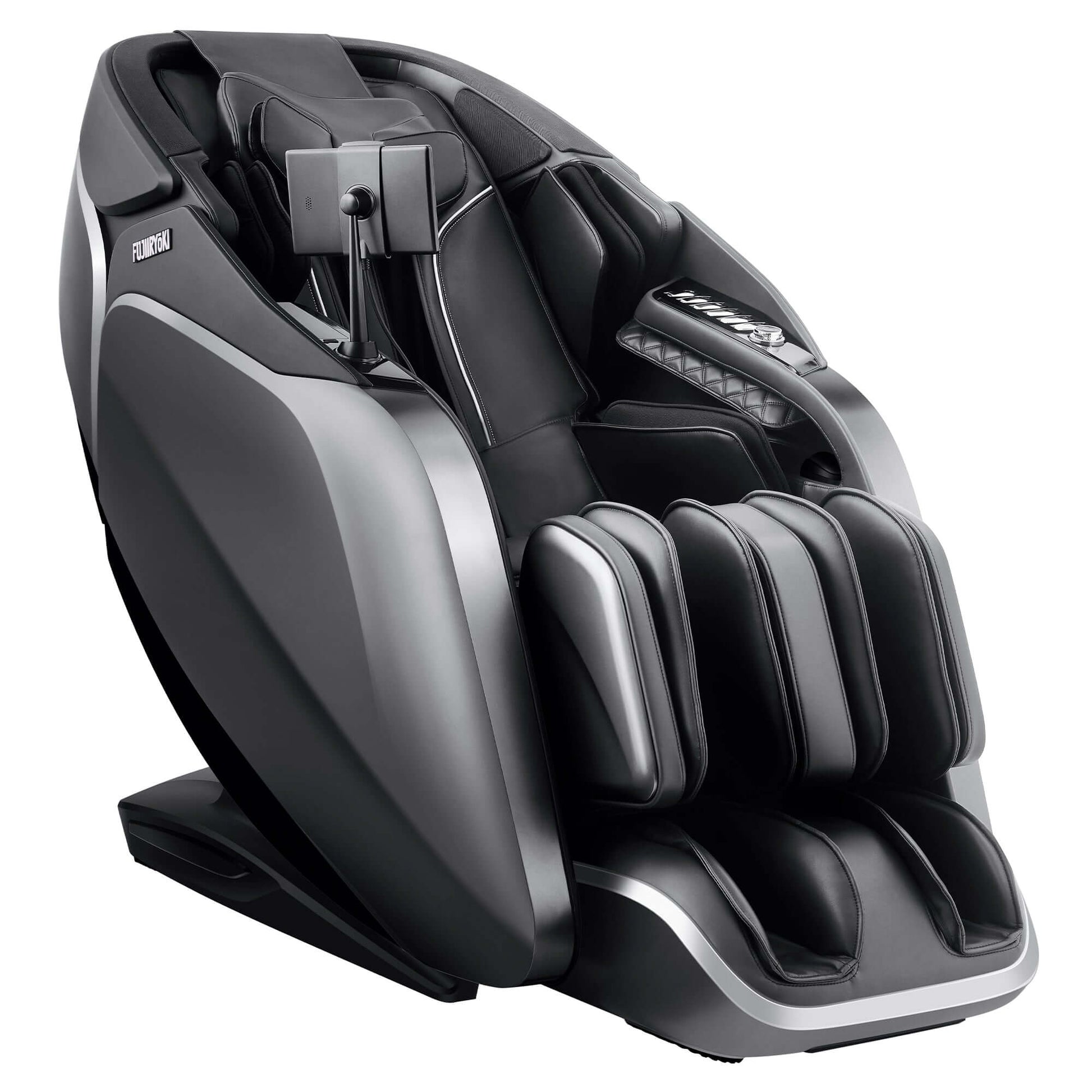 Fujiiryoki Cyber Relax Pro electric massaging chair in black with ergonomic design and footrest