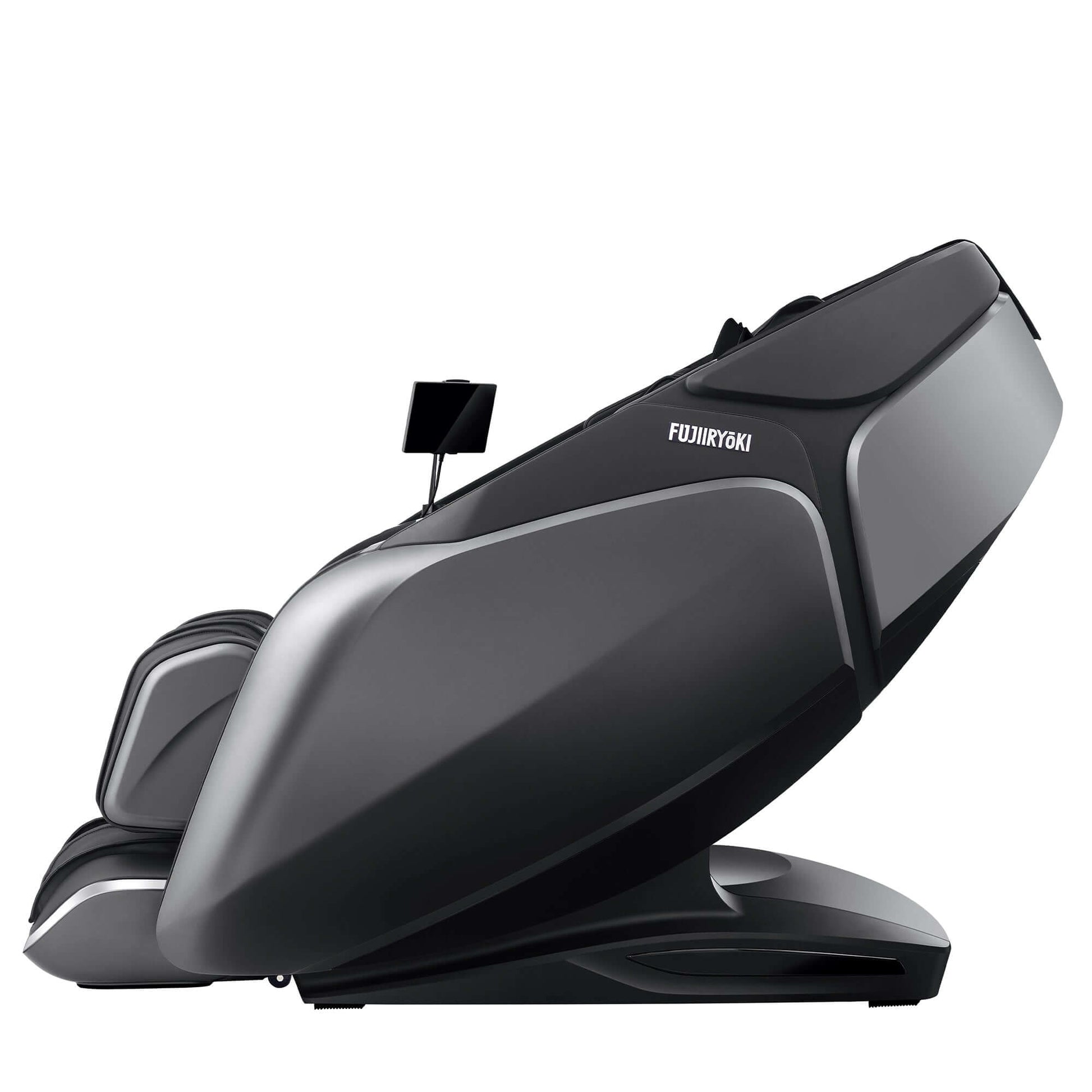 Fujiiryoki Cyber Relax Pro electric massaging chair in sleek black with advanced ergonomic design