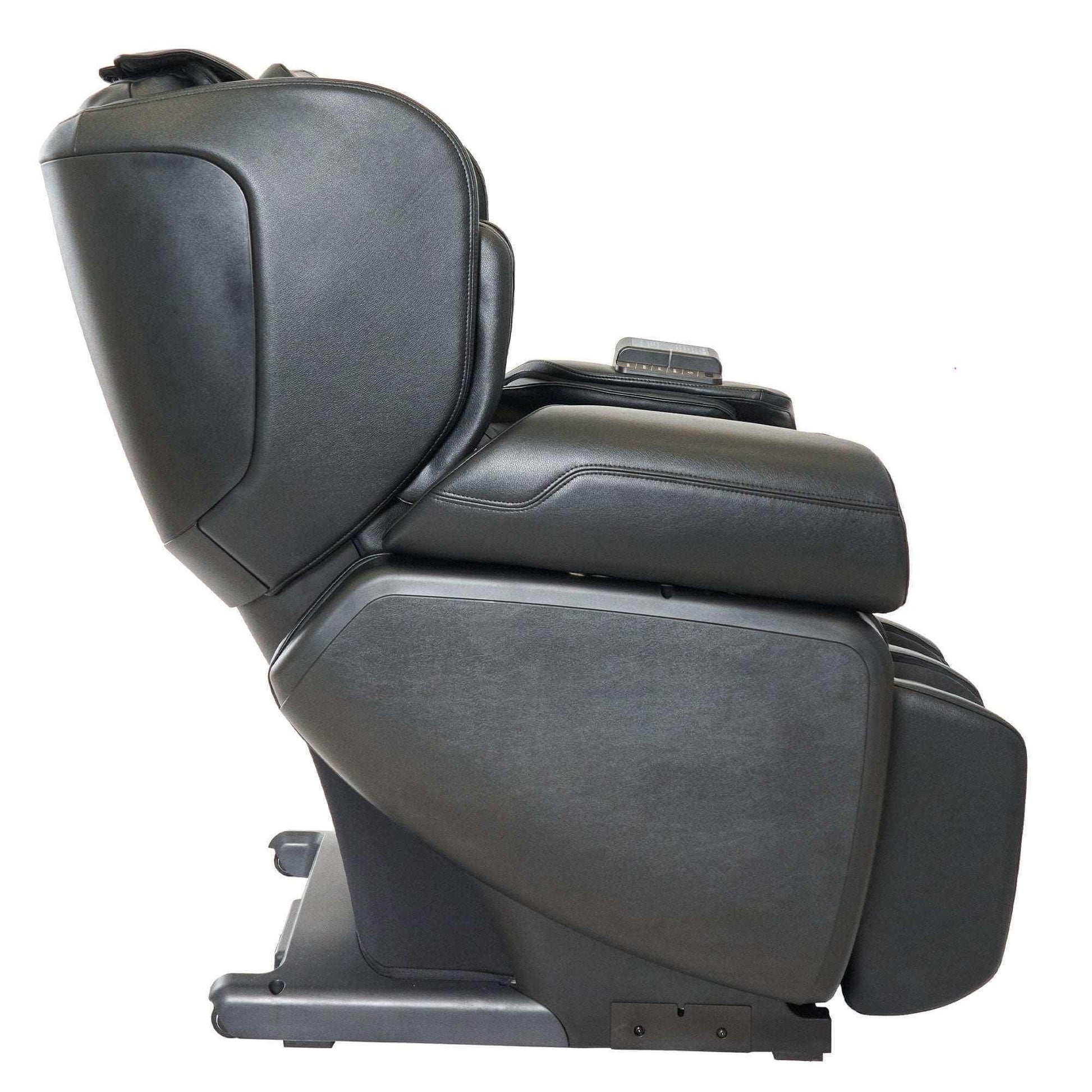 Synca Wellness black electric commercial massage chair with ergonomic design and padded armrests