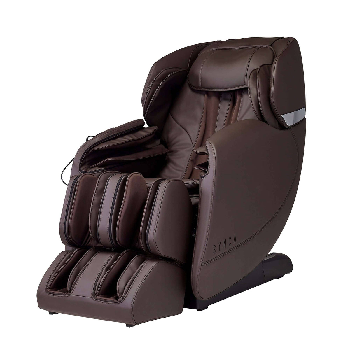 Hisho MR3000 SL Track massage chair in dark brown synthetic leather, with padded armrests and calf and foot massagers