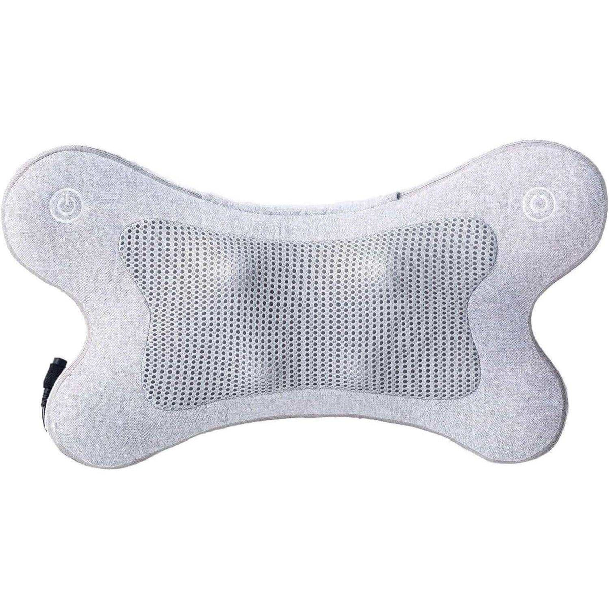 iPuffy - Premium 3D Heated Lumbar Massager in light grey fabric with a perforated mesh center and two power buttons