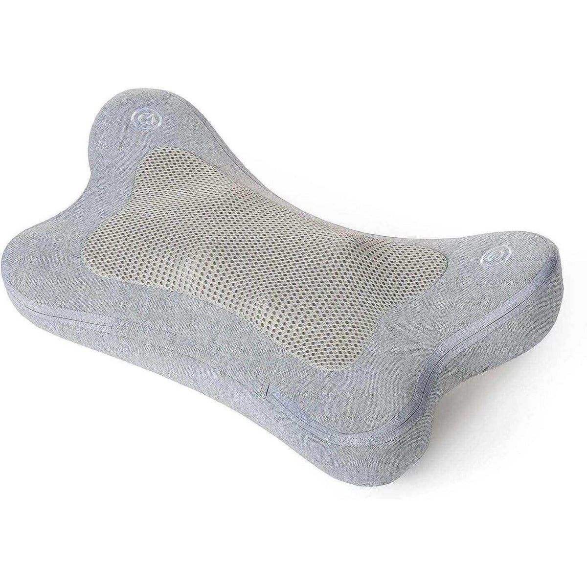 iPuffy - Premium 3D Heated Lumbar Massager in light grey fabric with a textured mesh center and button controls