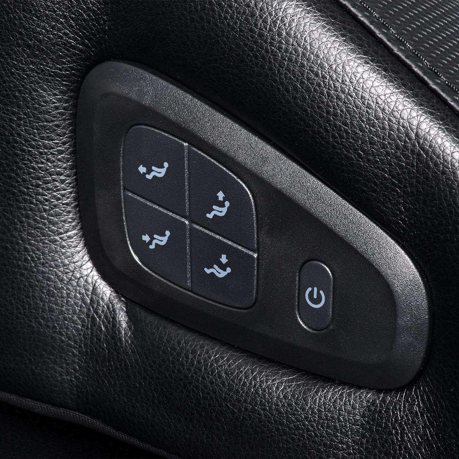 Control panel of Inner Balance Ji Massage Chair in black leather with adjustment and power buttons