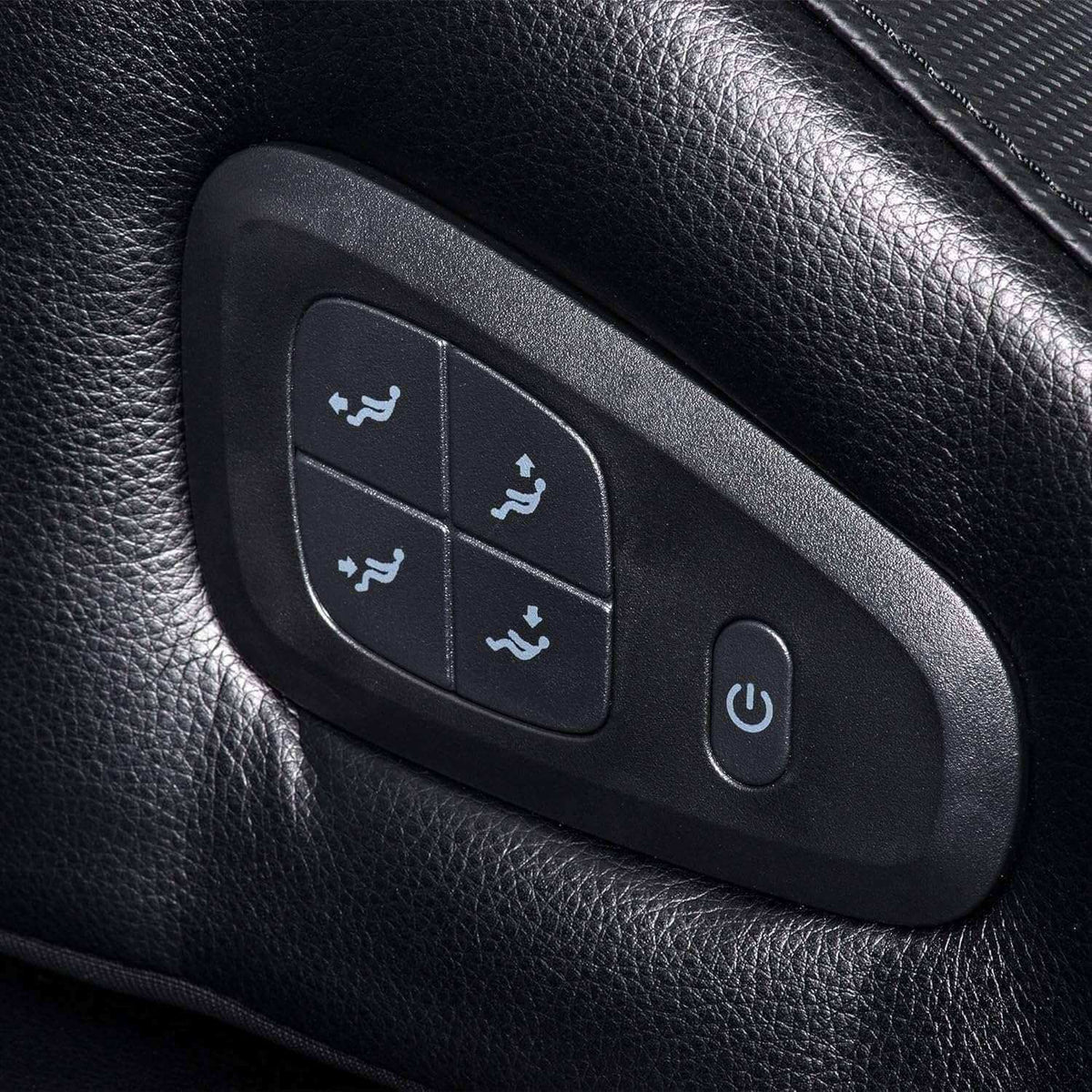 Ji - SL Track massage chair control panel in black textured synthetic leather, with four recline buttons and a power button