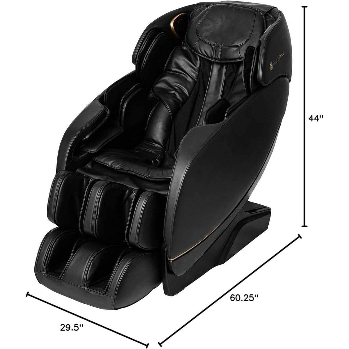 Jin 2 Massage Chair in black synthetic leather with a padded enclosed design, footrest, and reclining seat