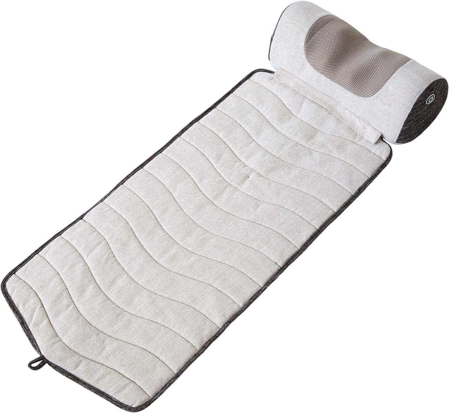 Synca Wellness electric Lumbar Massage Cushion with extended beige padded mat for full back comfort