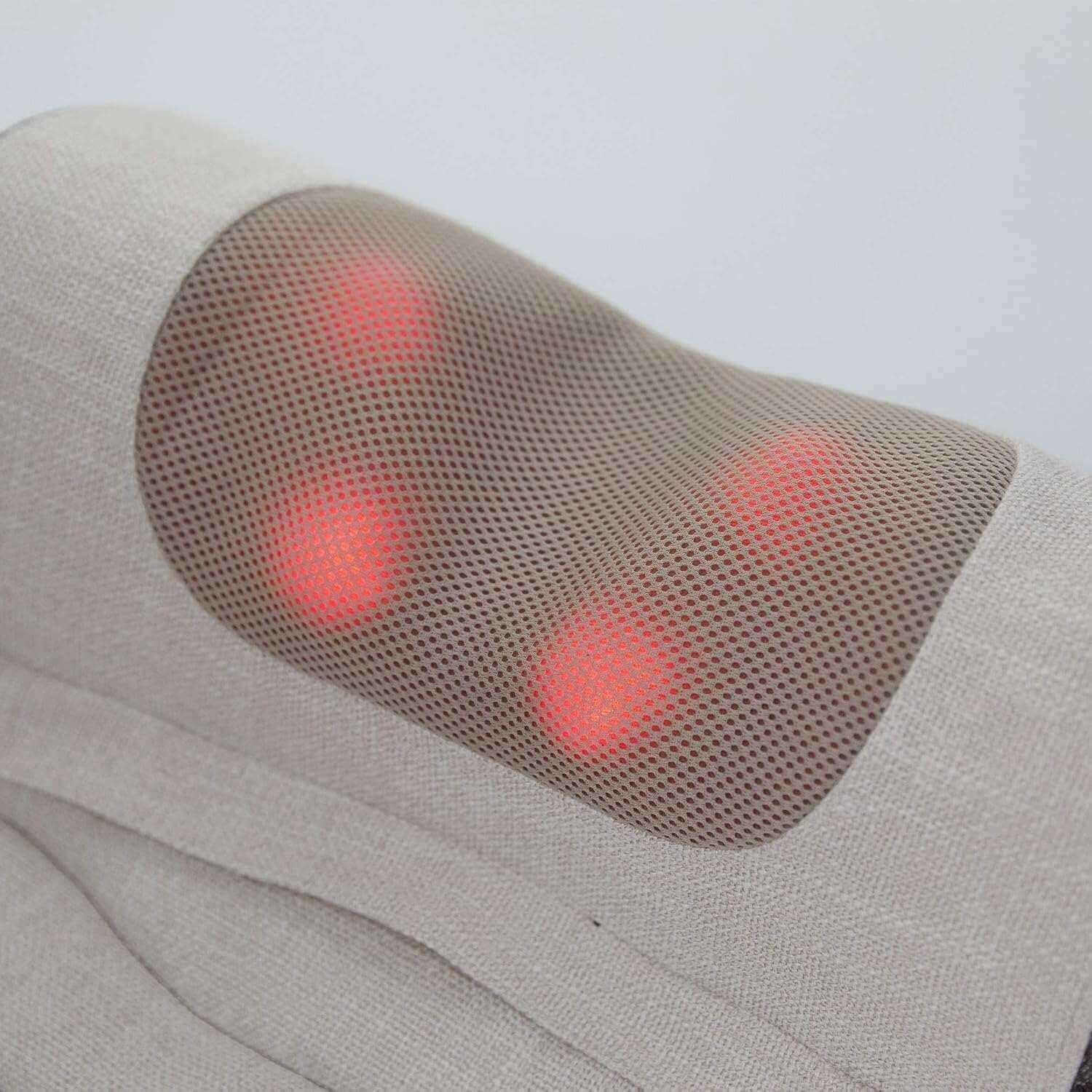 Synca Wellness electric Lumbar Massage Cushion with glowing red massage nodes and breathable mesh cover