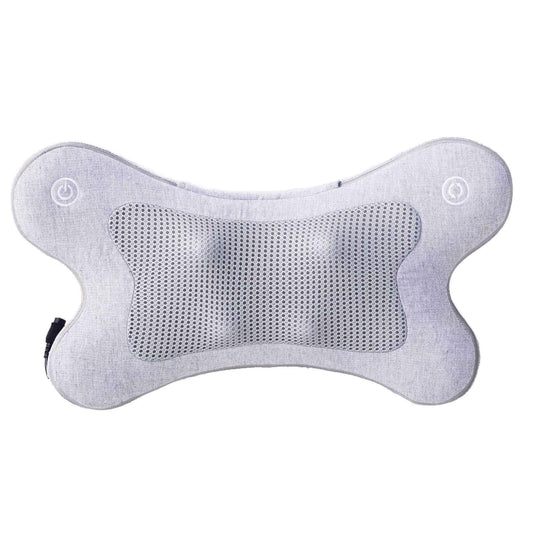Synca Wellness portable lumbar massage pillow in gray with ergonomic shape and mesh center for electric massager